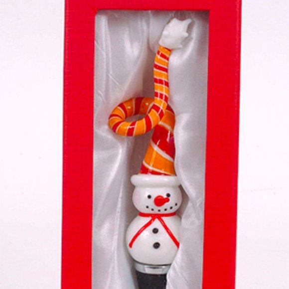 Snowman Blown Glass Wine Bottle Stopper 7" Tall - Picture 3 of 4